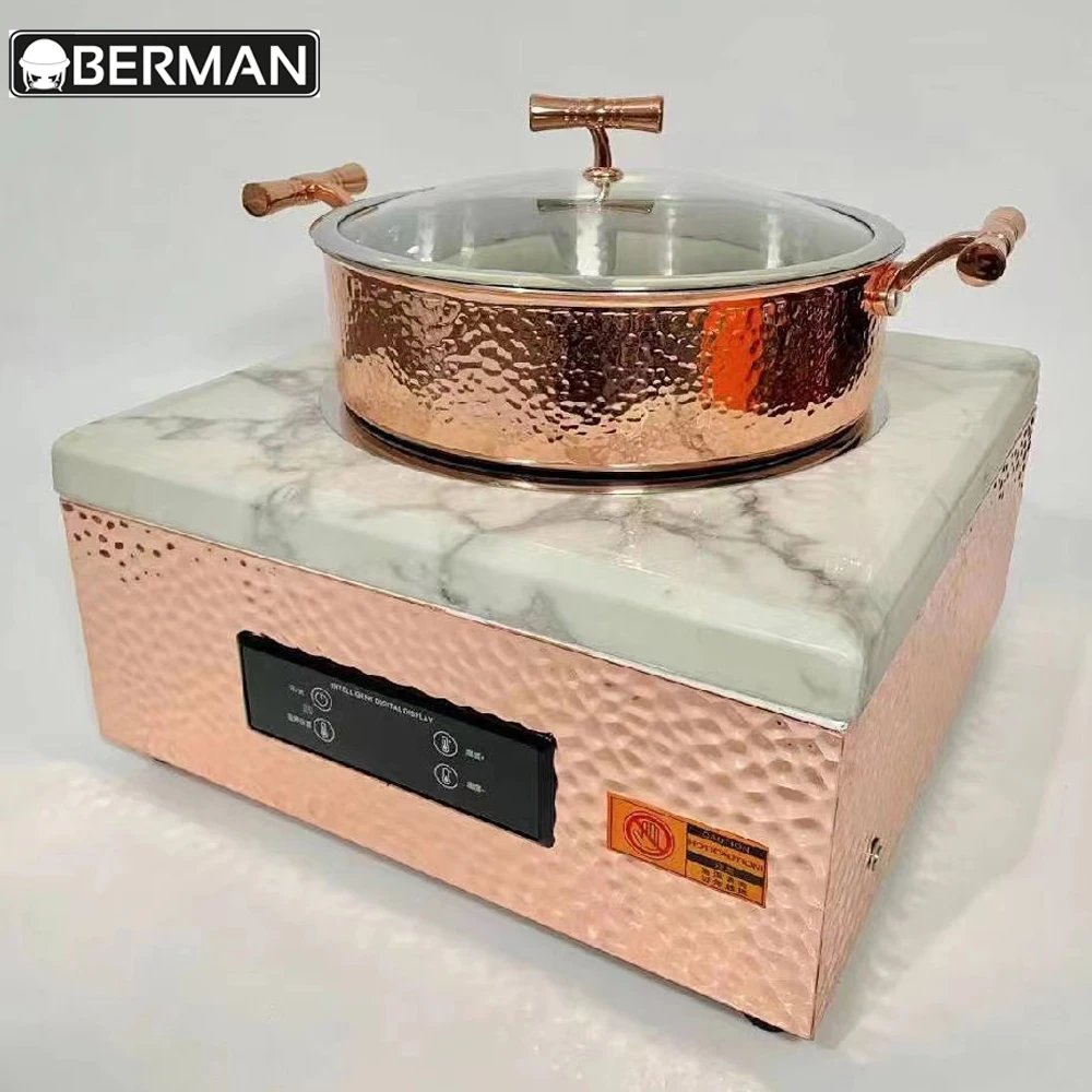 Hotel kitchen equipment list round chafers stainless steel food warmer copper hammered chafing dish with marble base
