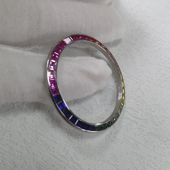 High-quality hot sell day Date rainbow bezel watch modified original ceramic bezel to be Automatic gemstone wrist Watch Bezel