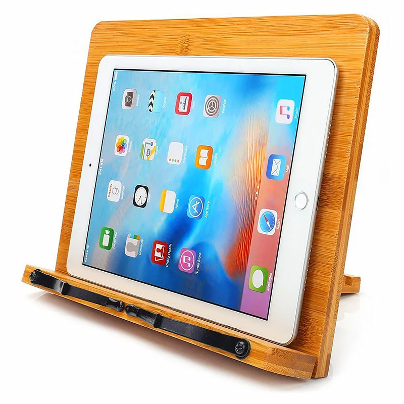 
Eco friendly adjustable wooden display rack storage holder bamboo book stand for reading 