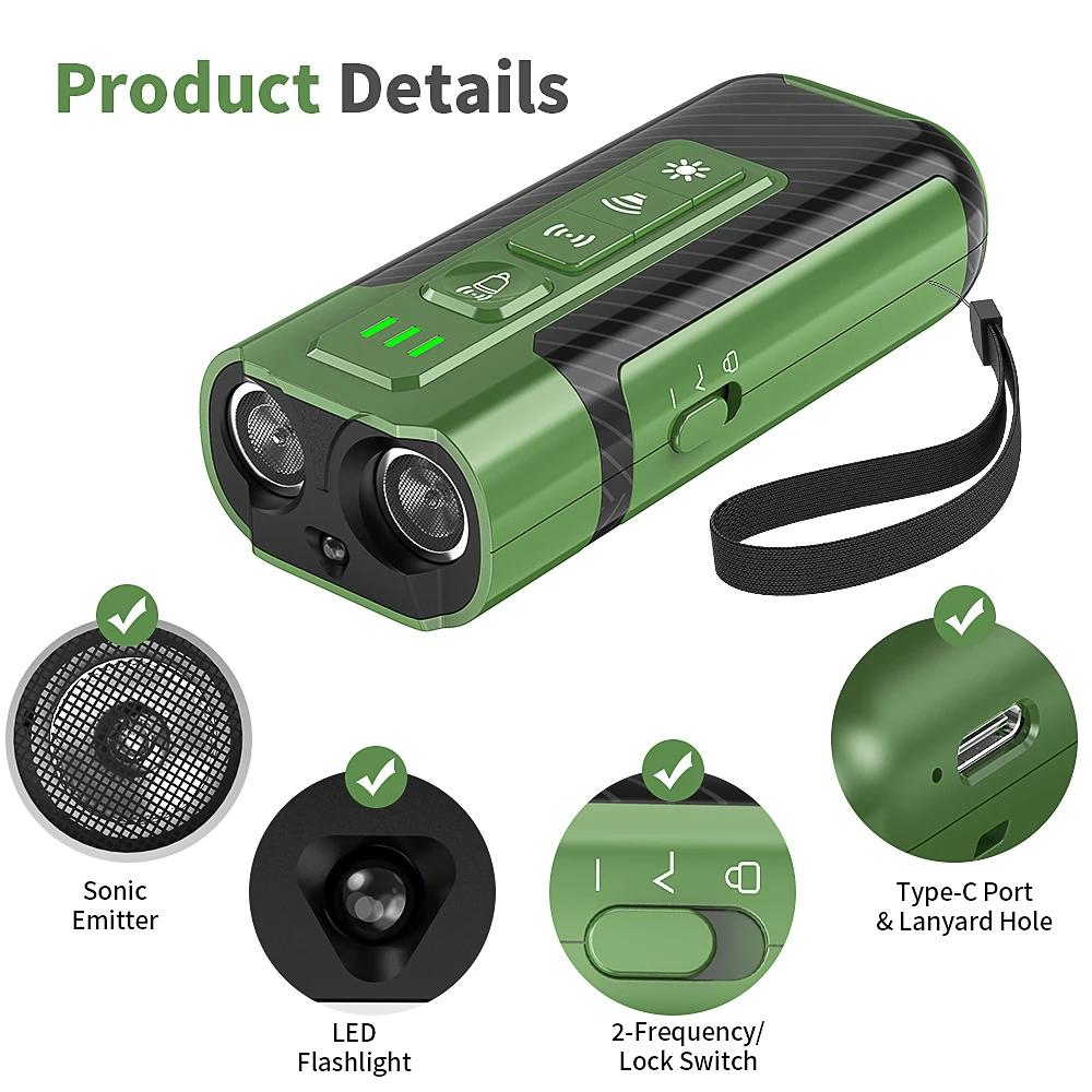 TIZE Multifunction Rechargeable Ultrasonic Dog Deterrent Training Collar Bark Control Handhold Anti Barking Device