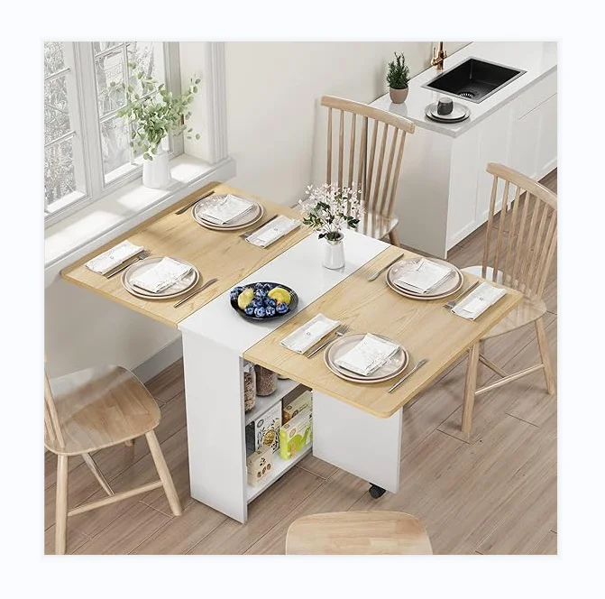 Multi-functional folding dining tables popular wooden foldable coffee table set for Kitchen home telescopic table sets