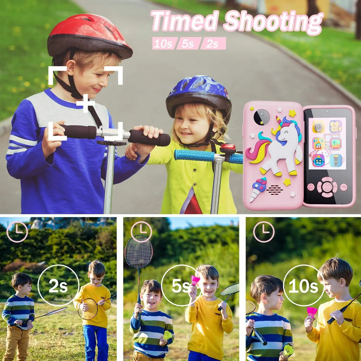 2024 New Children Unicorn  Smart Touch Phone Toy Cross-Mirror Mini Cartoon Digital Phone 2.8 Inch HD Toys Wholesale