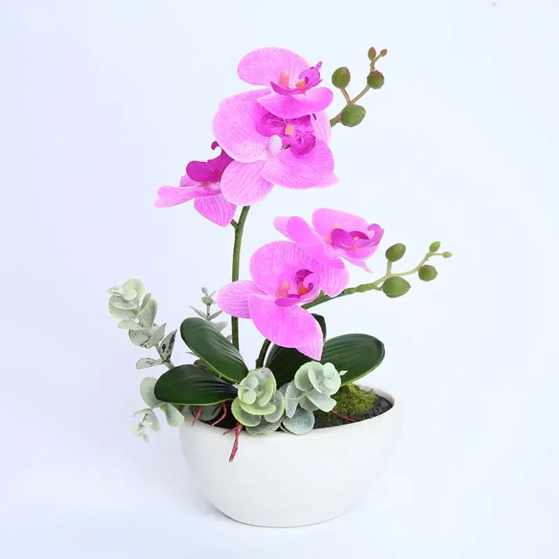 New Style Luxury 3d Real Touch Phalaenopsis Flower Artificial Gold Potted Dendrobium Plant Artificial Orchid In Pot