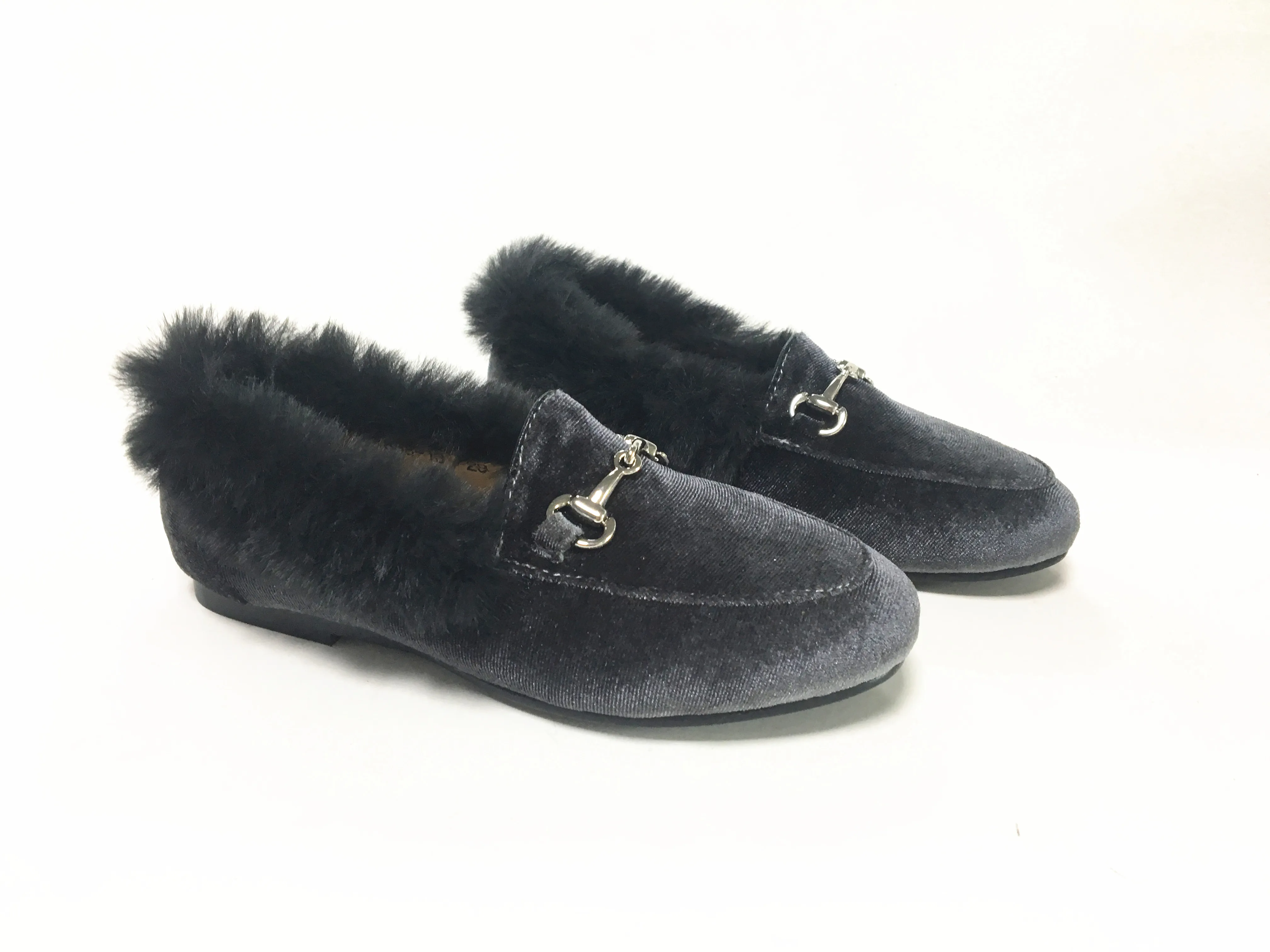 2022 заводская цена, оптовая продажа, Детская удобная обувь, лоферы, детская повседневная обувь, бархатные, серебристые, с цепочкой и мехом для детей