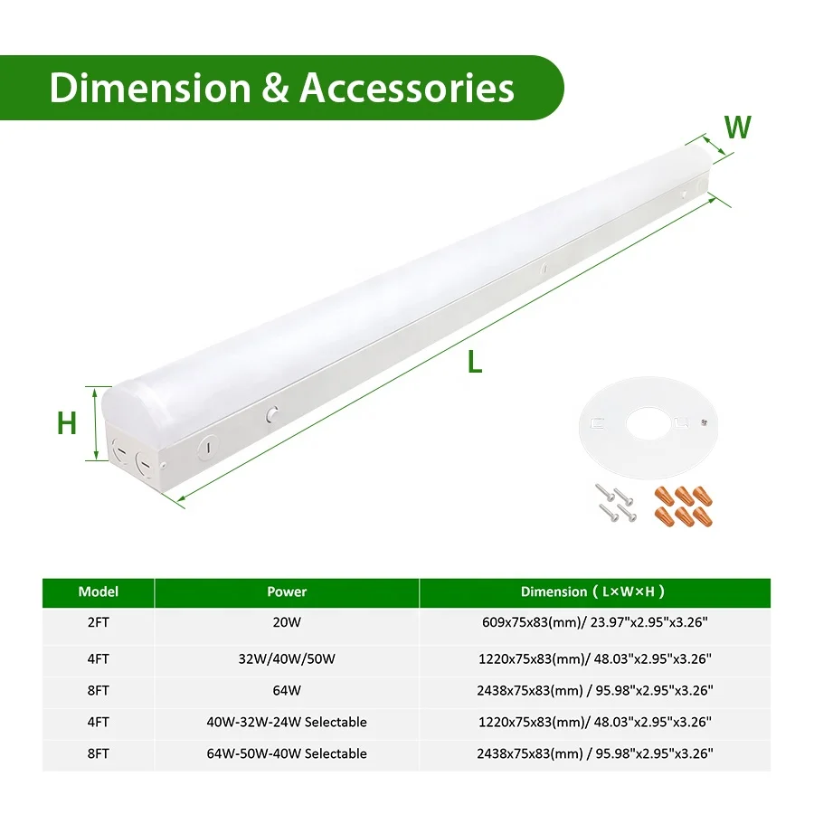 UL DLC 2FT 4FT 8FT Light 100-347V Commercial Ceiling Fixture Linkable LED Batten Strip Light