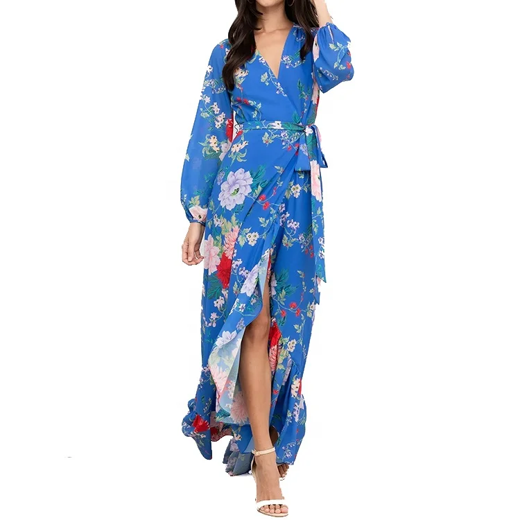 Best Seller Wholesale Fashionable Women Casual Factory Customized Fancy Print Colorful Long Sleeve Maxi Dress