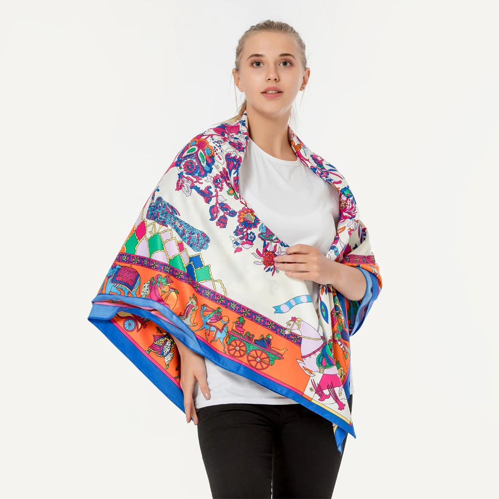 Wholesale 130cm large scarf shawl bandana fashion colorful tree print square women elegent silk hijab