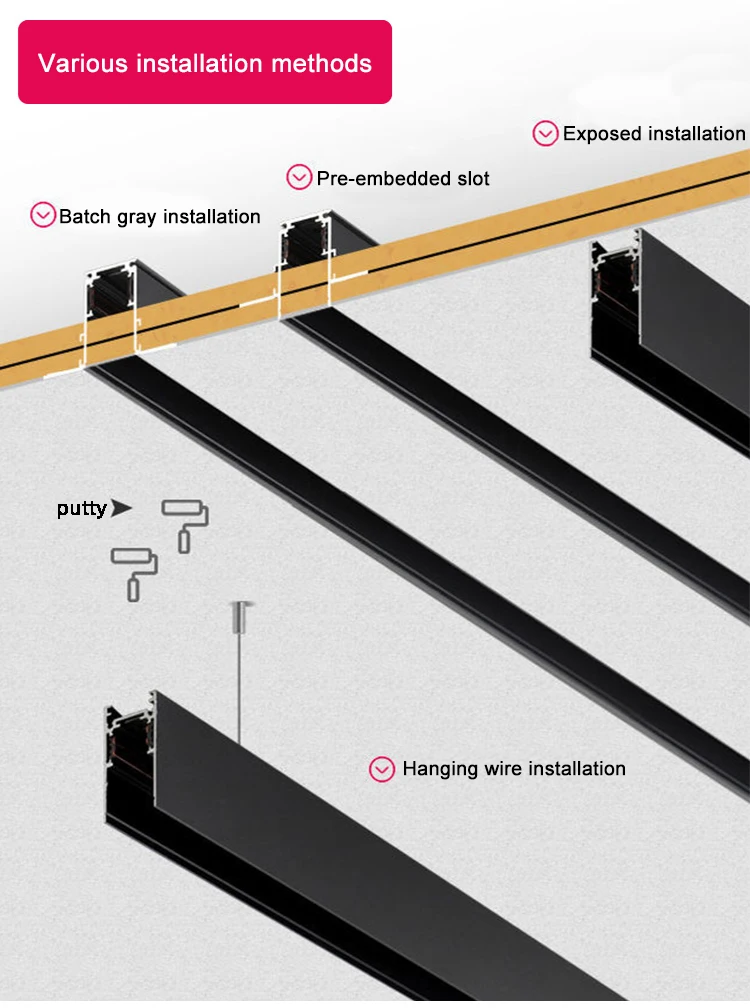 Hotel lobby with LED surface mounted magnetic track light LED linear grid light