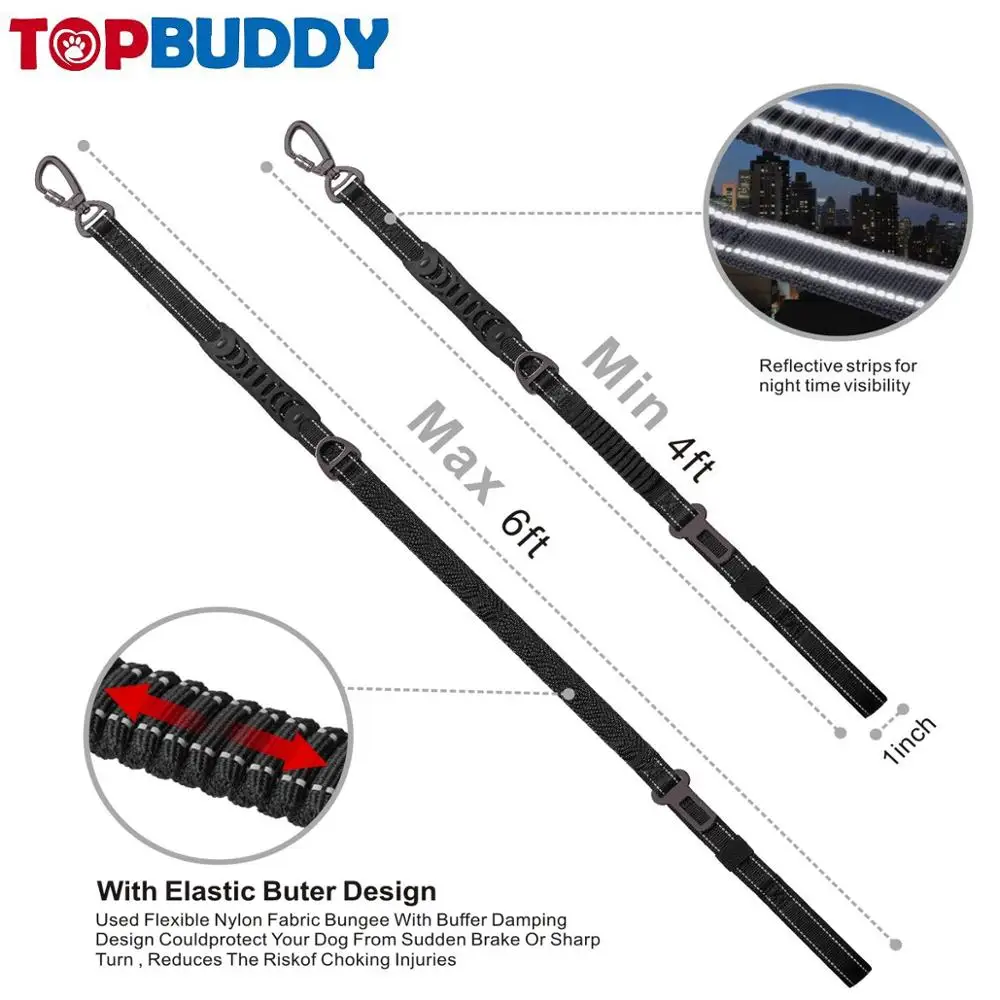 Fashion dog leash Bungee Dog Leash for Walking Running Training Durable Car Seat Belt Heavy Duty Dog Leash