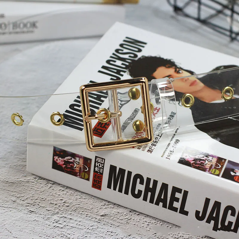 1PC Women Transparent Clear Round Square Heart Pin Buckle Wide Bands Ladies Waistband Punk Waist Belt