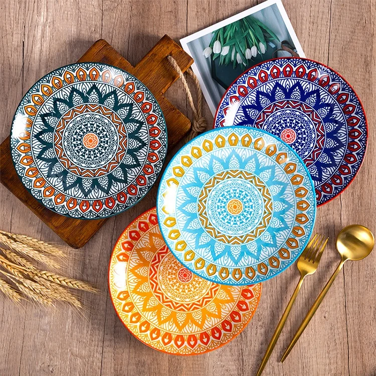 Bohemian Style Wholesale Ceramic Baking Dishes Plate With Handle Ready To Ship
