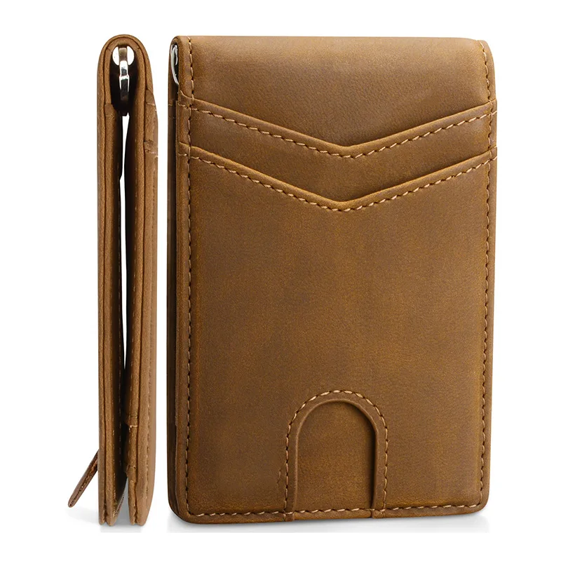 Custom Logo Business Card Holder Short Dollar Money Clip For Men Genuine Leather Certificate Bags Designer RFID Blocking Wallet