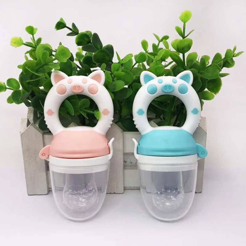 Factory Price Colorful Cartoon Pig Shaped Kids Baby Fruit Vegetable Biting Silicone Food Biting Feeder Fruit Pacifier