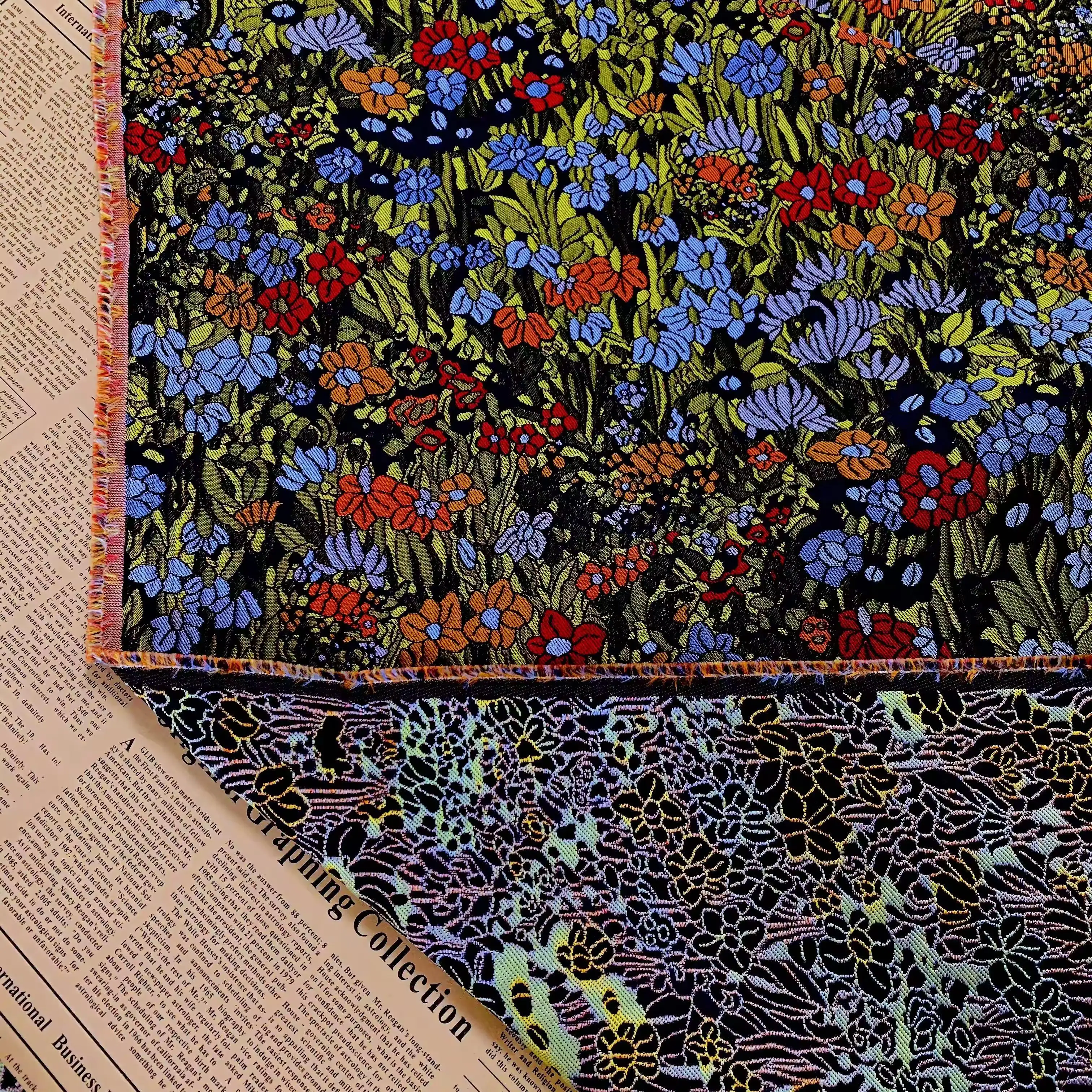 polyester woven large jacquard 3D design vertical relief crepe chrysanthemum jacquard fabric