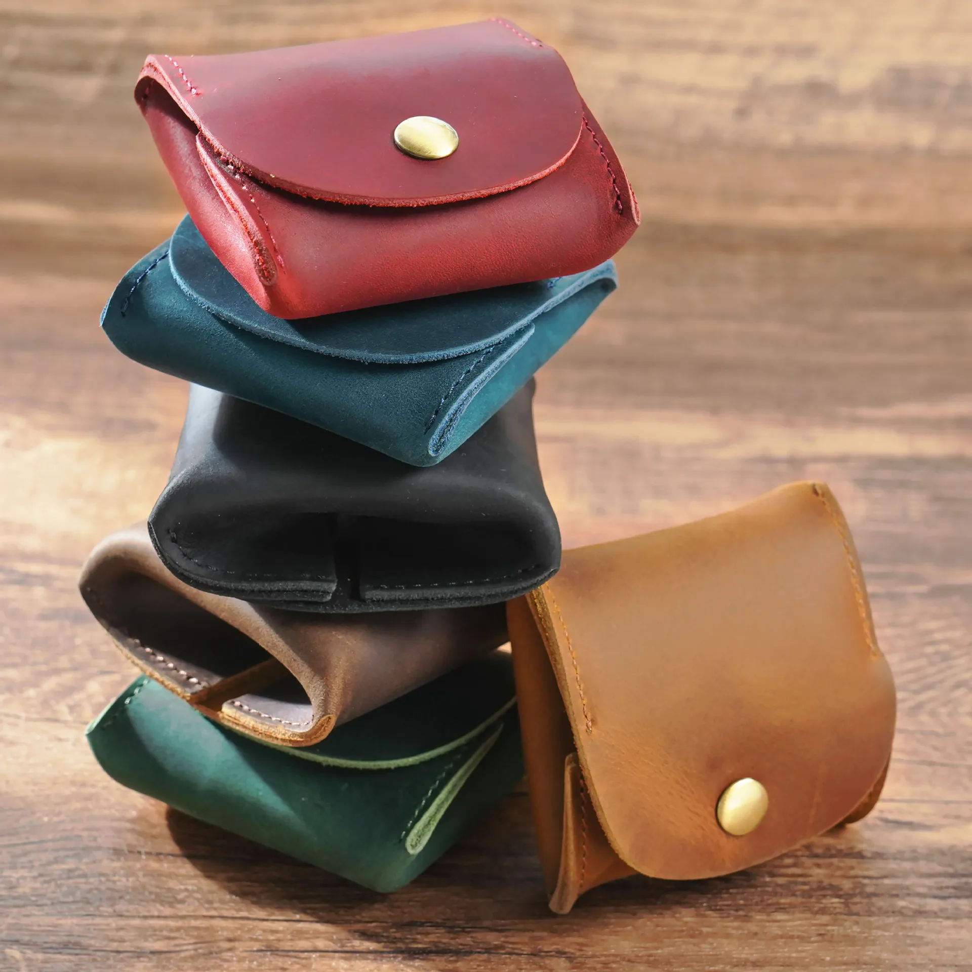 Genuine Leather Coin Purse Snap Closure Vintage Real Leather Coins Wallet Change Holder For Men Women