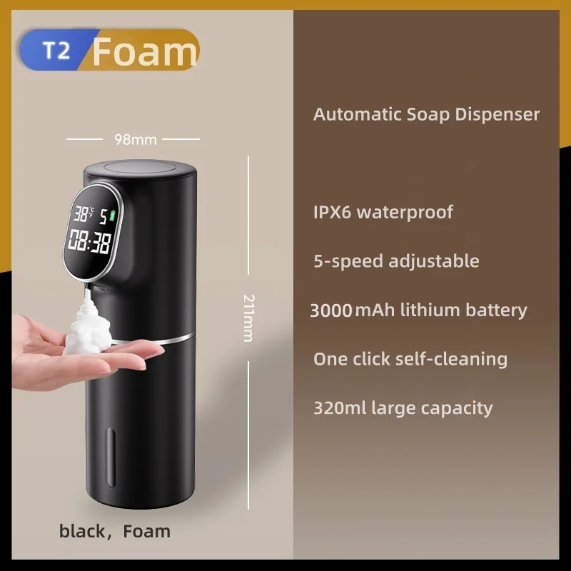 2-in-1 Automatic Dispenser Foam USB Charging 320ml  Touchless Smart Infrared Sensor Liquid Soap Dispensers with Led Display