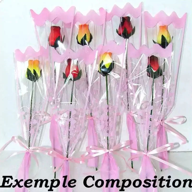 Custom Single Rose Transparent Flower Sleeve For Plastic Package Plant Flower Wrapping Sleeve Paper Fresh Flower Bouquet Bag