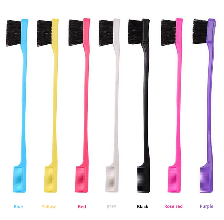 Private label double head edge control brush pink for black hair