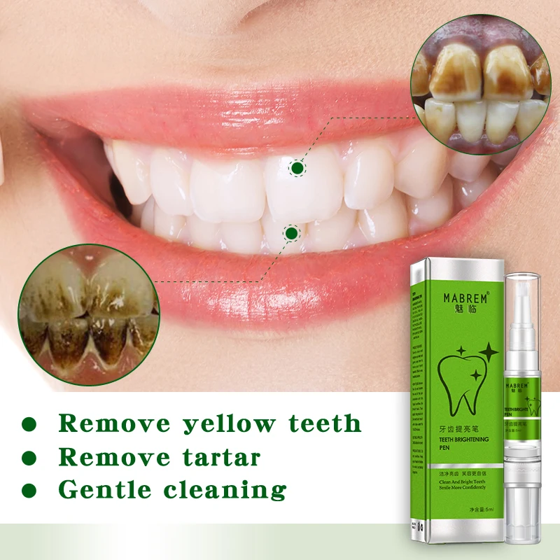 MABREM 5ml teeth brightening pen yellow stain tooth tartar serious plaque black spots removing cleaning whitening pen for smoke