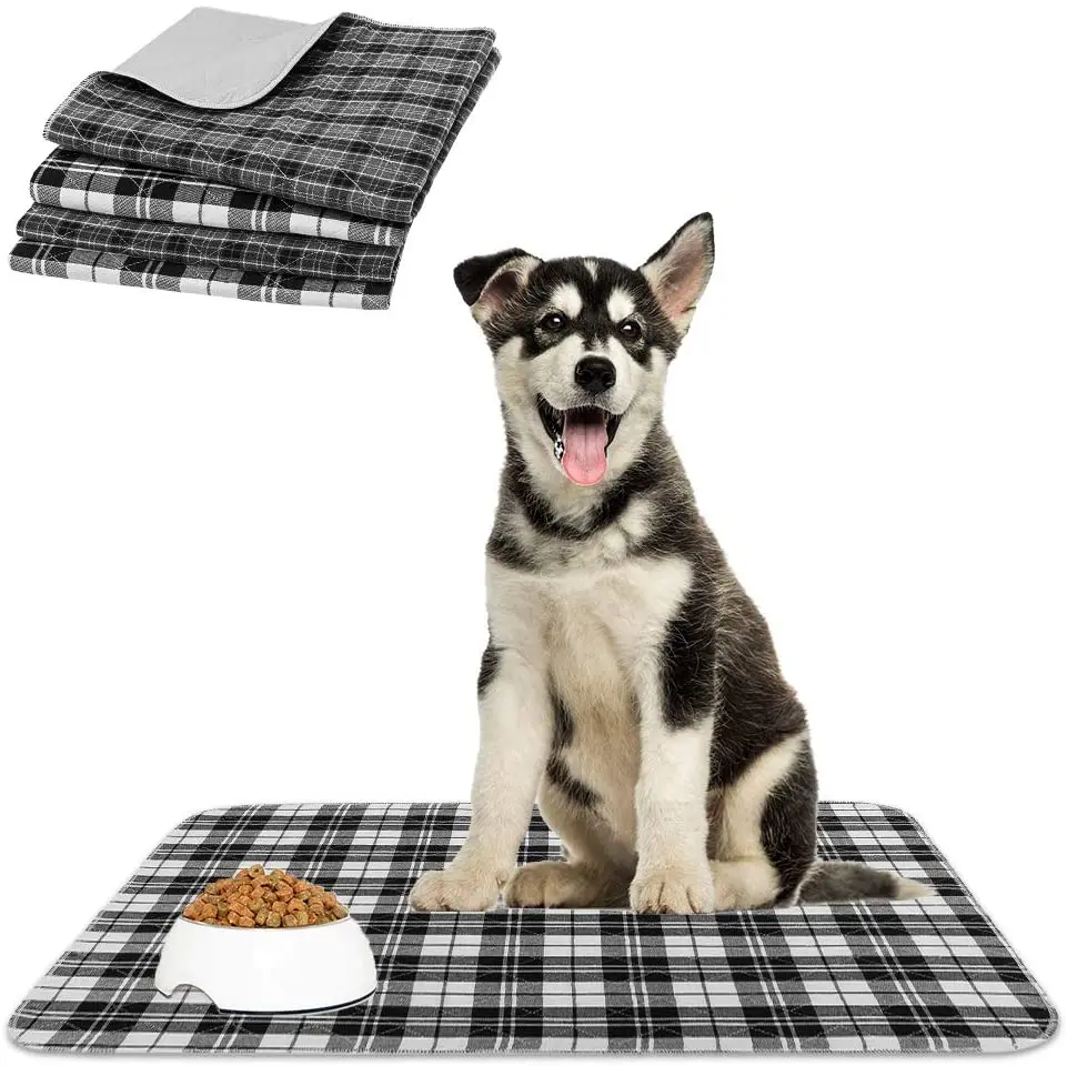 Plaid Fabric Cotton Washable Dog Pee Pad Custom Size Pet Dog Potty Pads