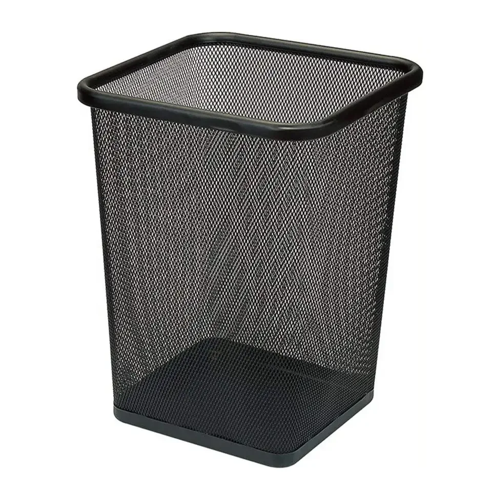 High Quality Office Bedroom Metal Wire Mesh Garbage Square Waste Bin for Home
