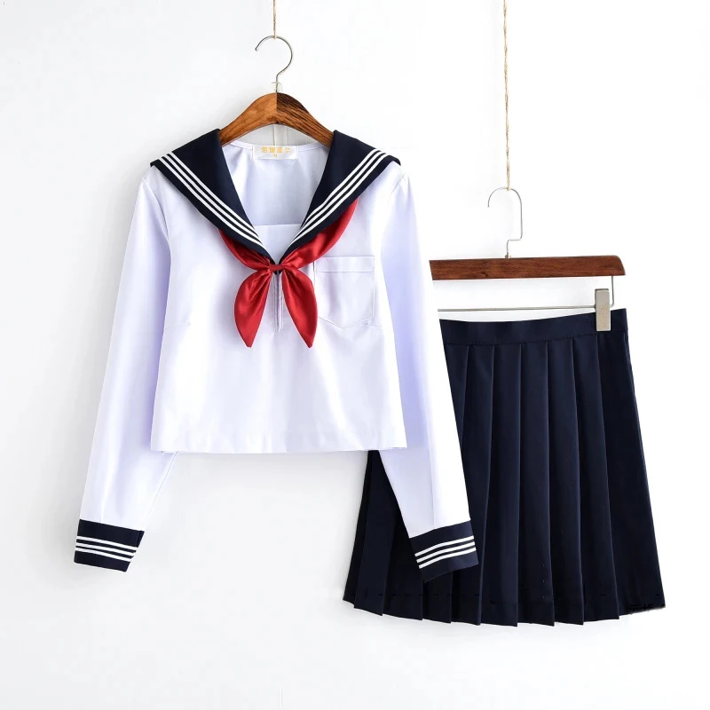 KYO Girls Uniform Suits Long Sleeve School Clothes Child Sailor Pleated Skirt Uniform Sets JK Sets