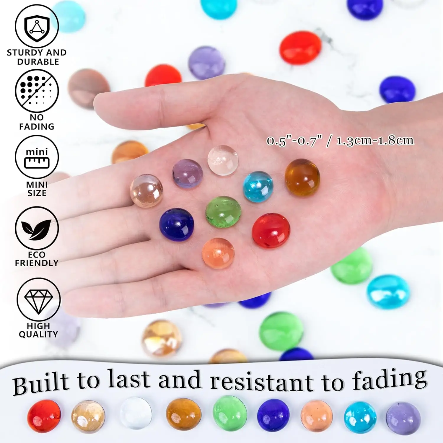 500g Mini Glass Gems,Mixed Colour Mancala Stones Flat Bottom Marble Beads for Home Decorative Art Craft Vase Filler