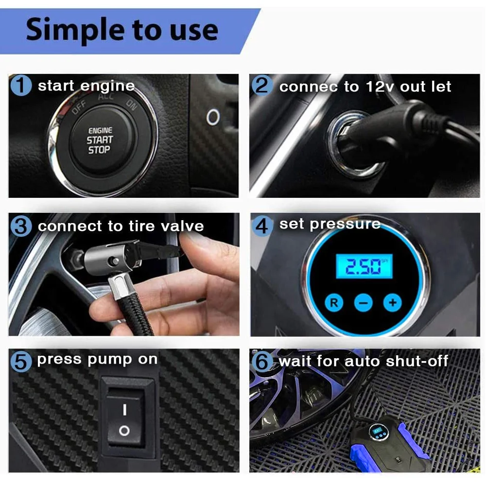 Digital Display 150PSI Tire Inflator Portable Air Pump for Car Motorcycle Bike Automatic Air Compressor