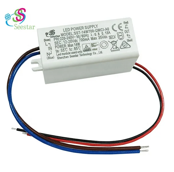 waterproof SELV 9W-14W AC220-240V DC12-20V 700mA PF>0.8 flicker free 1KV TUV SAA CE CB ERP led mirror light LED driver