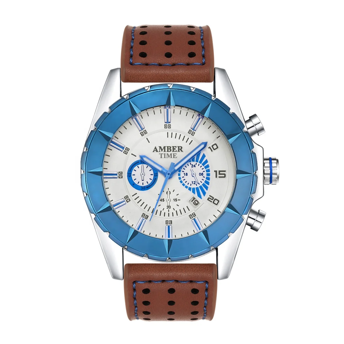 Mens Watches Brand Leather Three Eye Waterproof Sport Quartz Watch For Men Relogio Masculino
