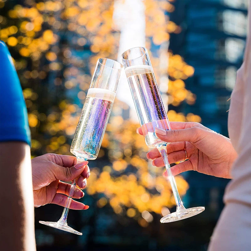 
Wholesale Customize 6 oz Lead Free Iridescent Cylinder Handmade Crystal Glass Champagne Flutes 