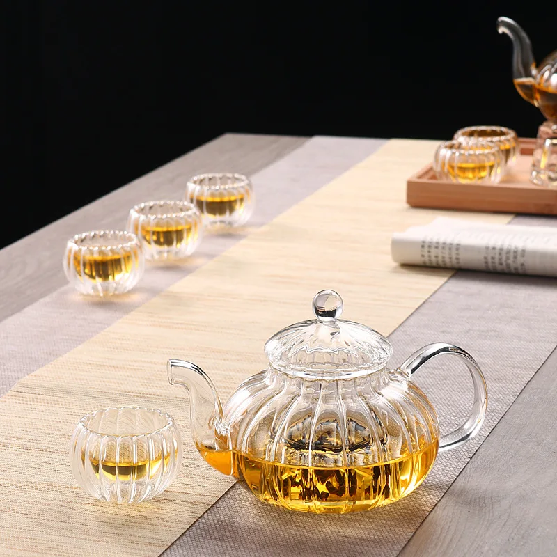 600ml High Borosilicate Thickened Glass Flower Tea Pot Heating Pumpkin Pot Coffee Tea Sets