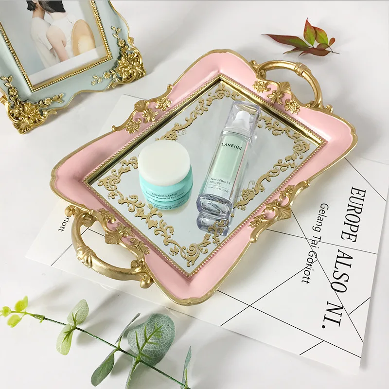 Retro decorative mirror dishes tray tea tray  for girls party or hotel service