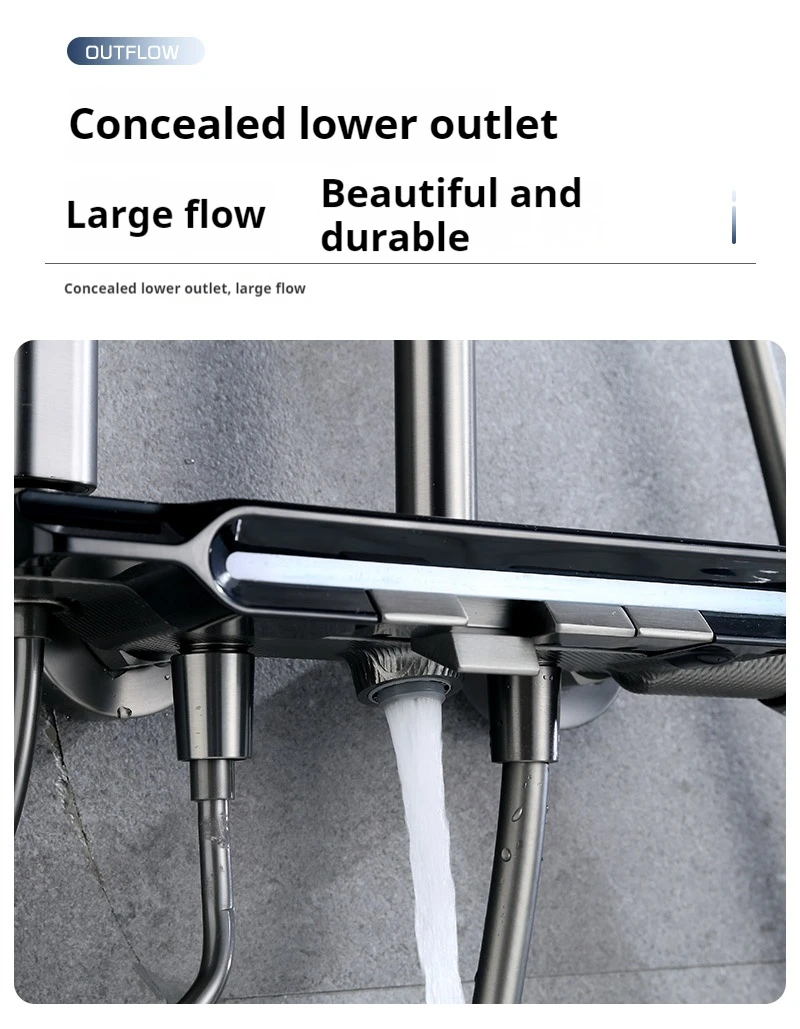 Duchas Modern Digital Cold And Hot Water Brass Luxury Rain Mixer Black System Thermostatic Piano Key Bathroom Smart Shower Set