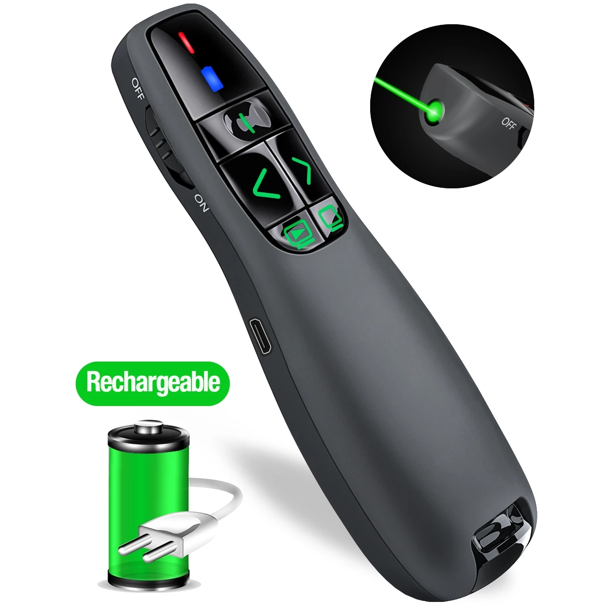 Rechargeable 2.4Ghz Wireless Presentation Remote Control With Green Light Pointer USB Presenter Pen For Powerpoint Projector