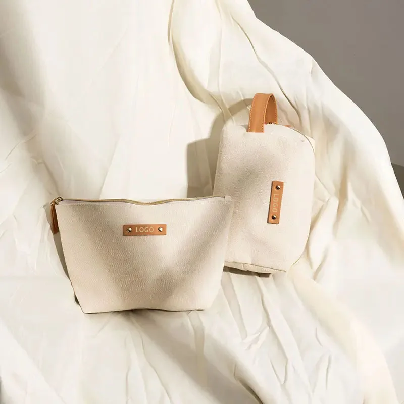 Wholesale Zipper Makeup Bag Eco-Friendly Cotton Canvas  Accessory Pouch Double Sided Cosmetic Bag