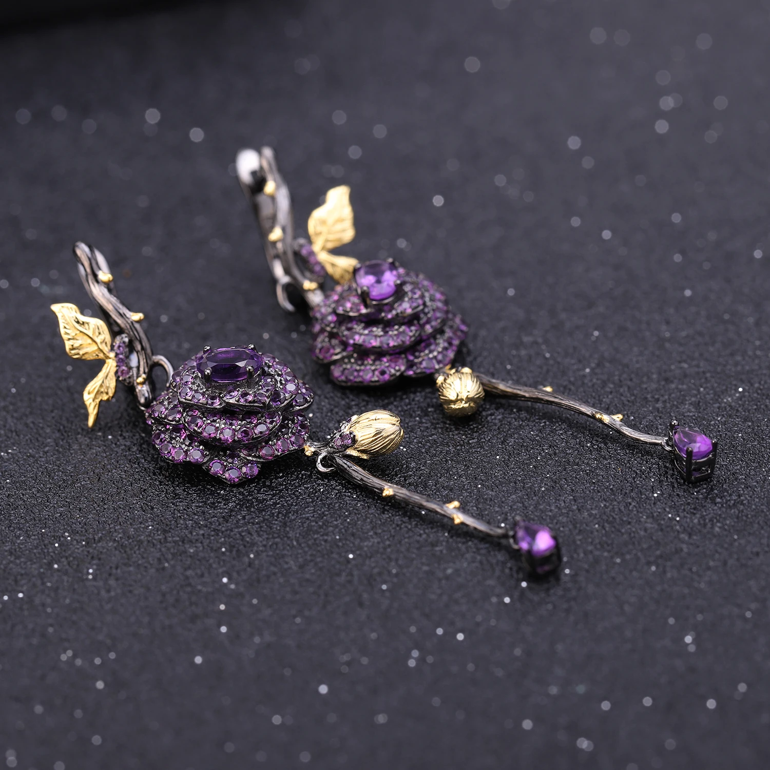 C7630 Abiding Jewelry Vintage Style Natural Amethyst Gemstone Plant 925 Sterling Silver Woman Jewellery Sets