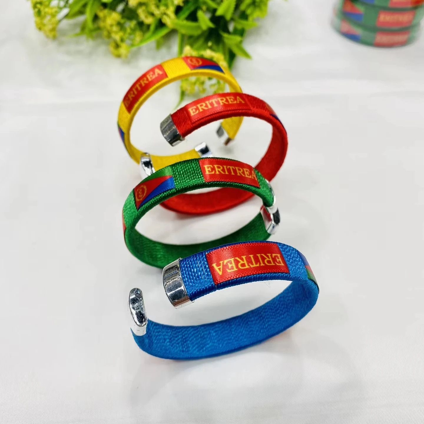 Wholesale Cheap Flexible Metal Nylon Bracelet Eritrea Country National Flag Bracelet Eritrea Bracelet