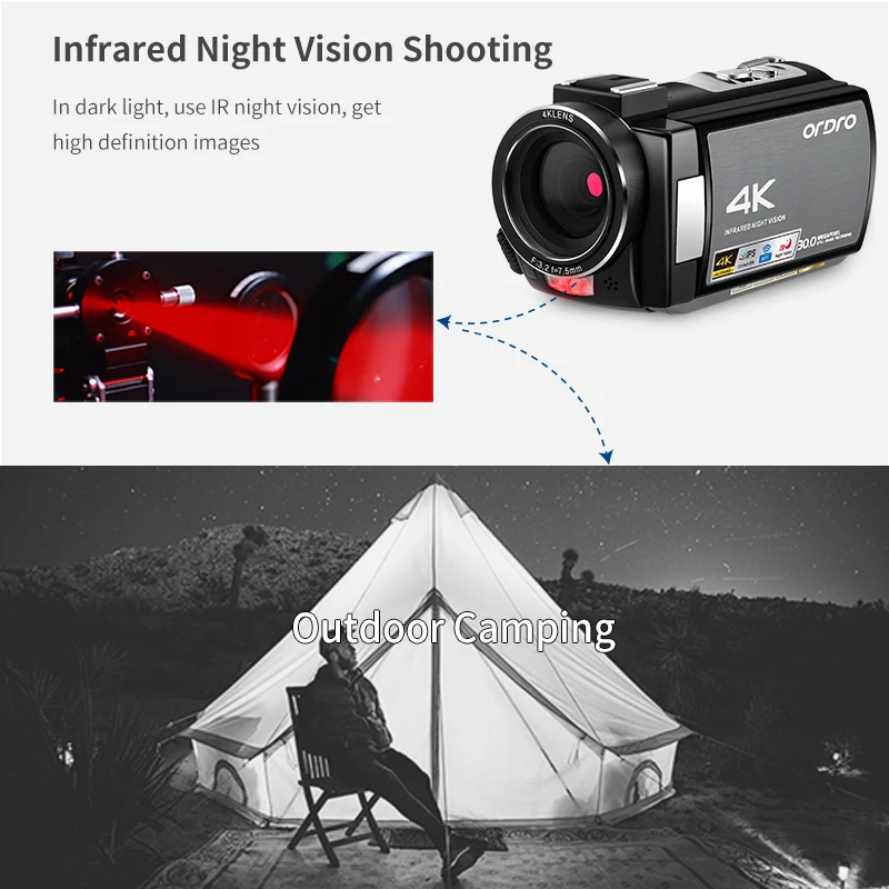 AE8 Digital 4K UHD Camcorder Ghost Hunting Infrared Night Vision Wifi Video Camera