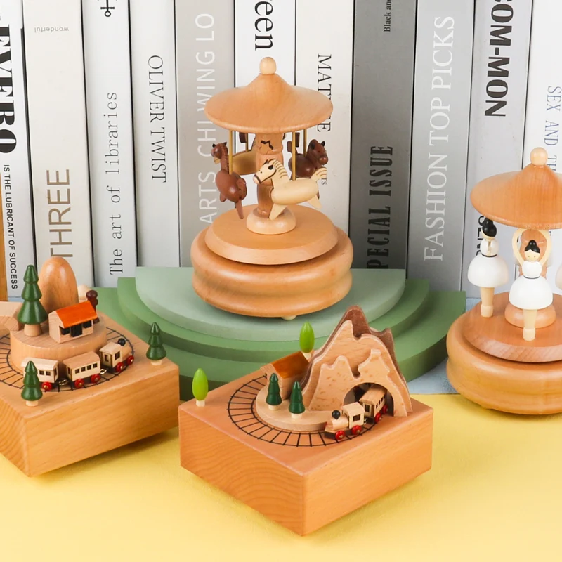 2024 New Design Music box Wooden creative music box Carousel Home decoration crafts Birthday gift Music toy For Kids