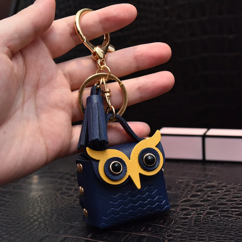 Hot Selling Creative Owl keychain wallet Leather Owl mini coin purses keyring bag wallet key chains Pendant Couple keychains bag