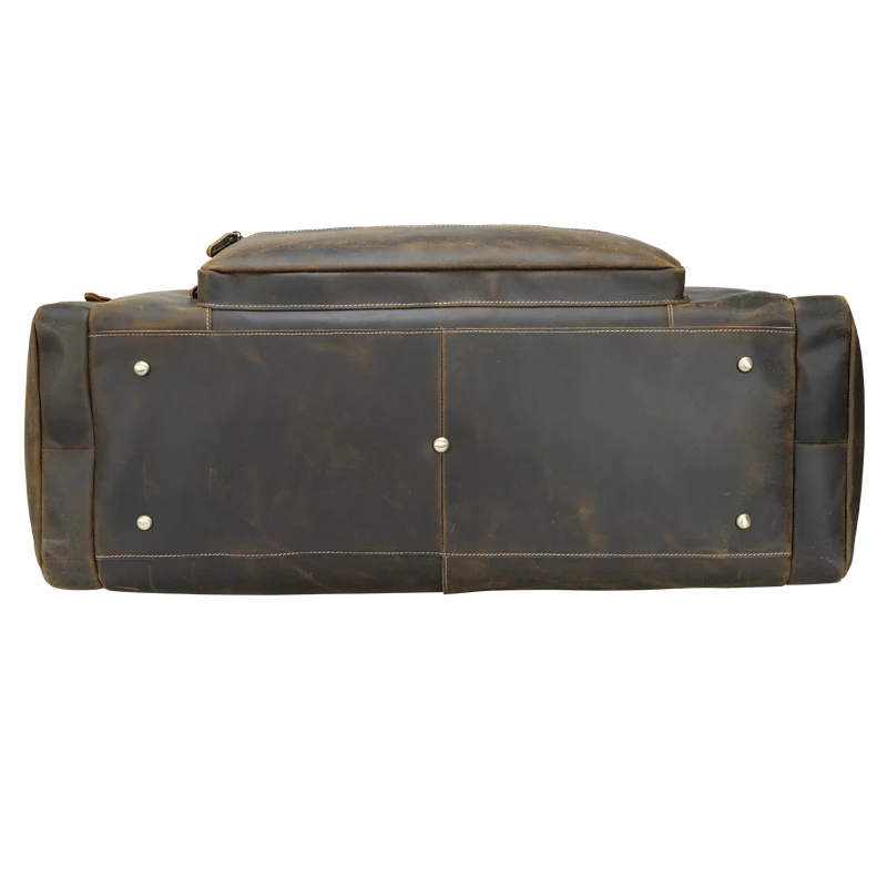 Large Volume Male Dark Brown Vintage Leather Duffle Weekend Travel Bag For Men With Full Grain Cowhide Crazy Horse Leather
