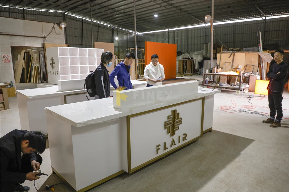 Customized Factory Price Shop Display Furniture Cabinet Shelves Rack White Shop Cash Counter Display Counter