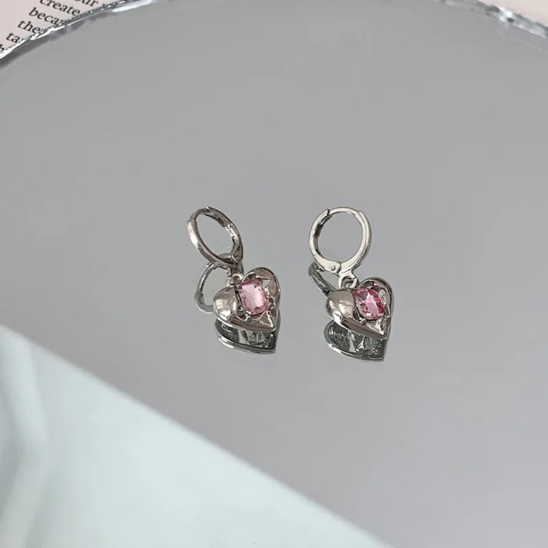 Vershal A5-966 Heart Shiny Pink Zircon Delicate Luxury Women Fine Jewelry Huggie Earrings