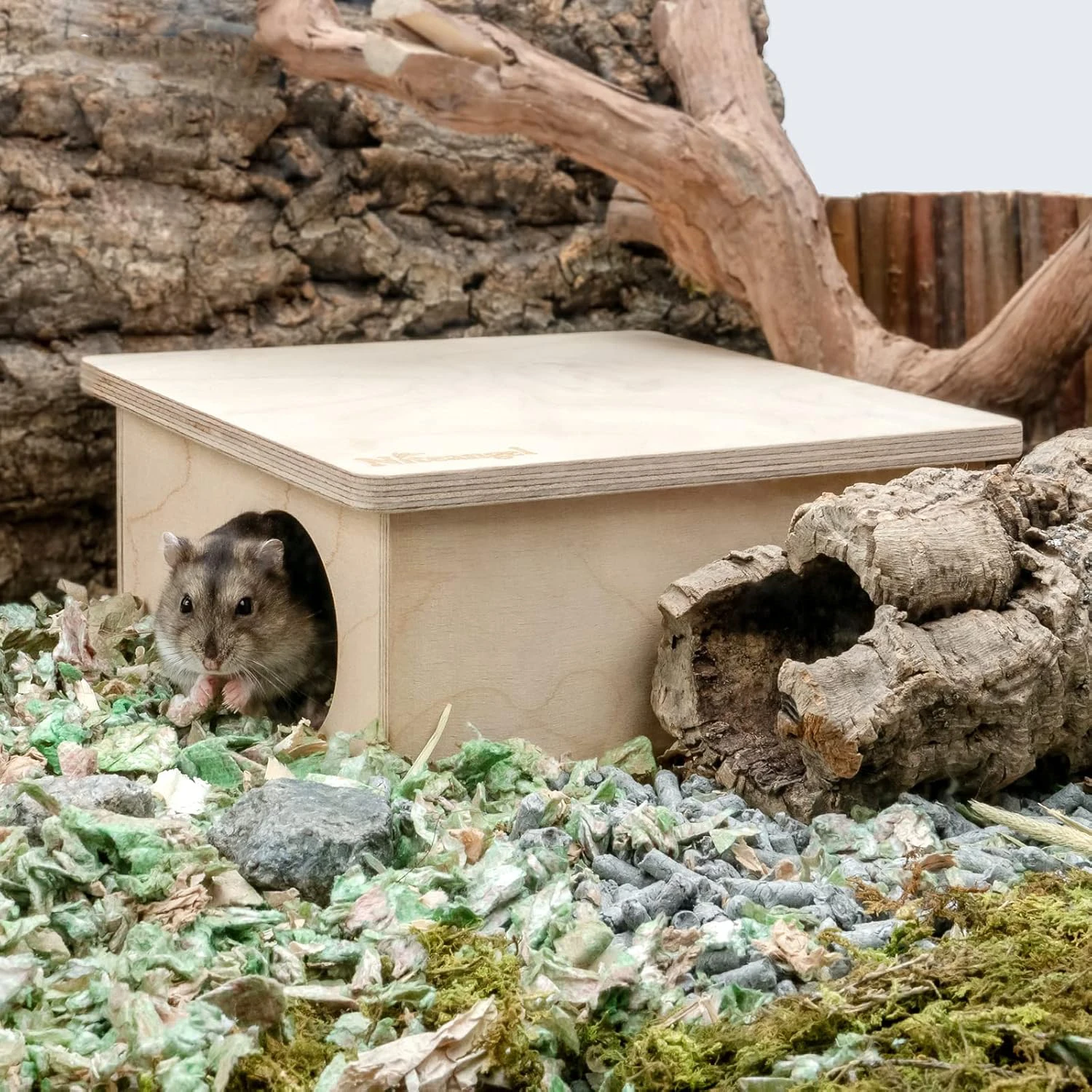 Birch Chamber-Maze Hamster Hideout Polished Woodland House Habitat for Small Pets Including Mice Gerbils Hamsters