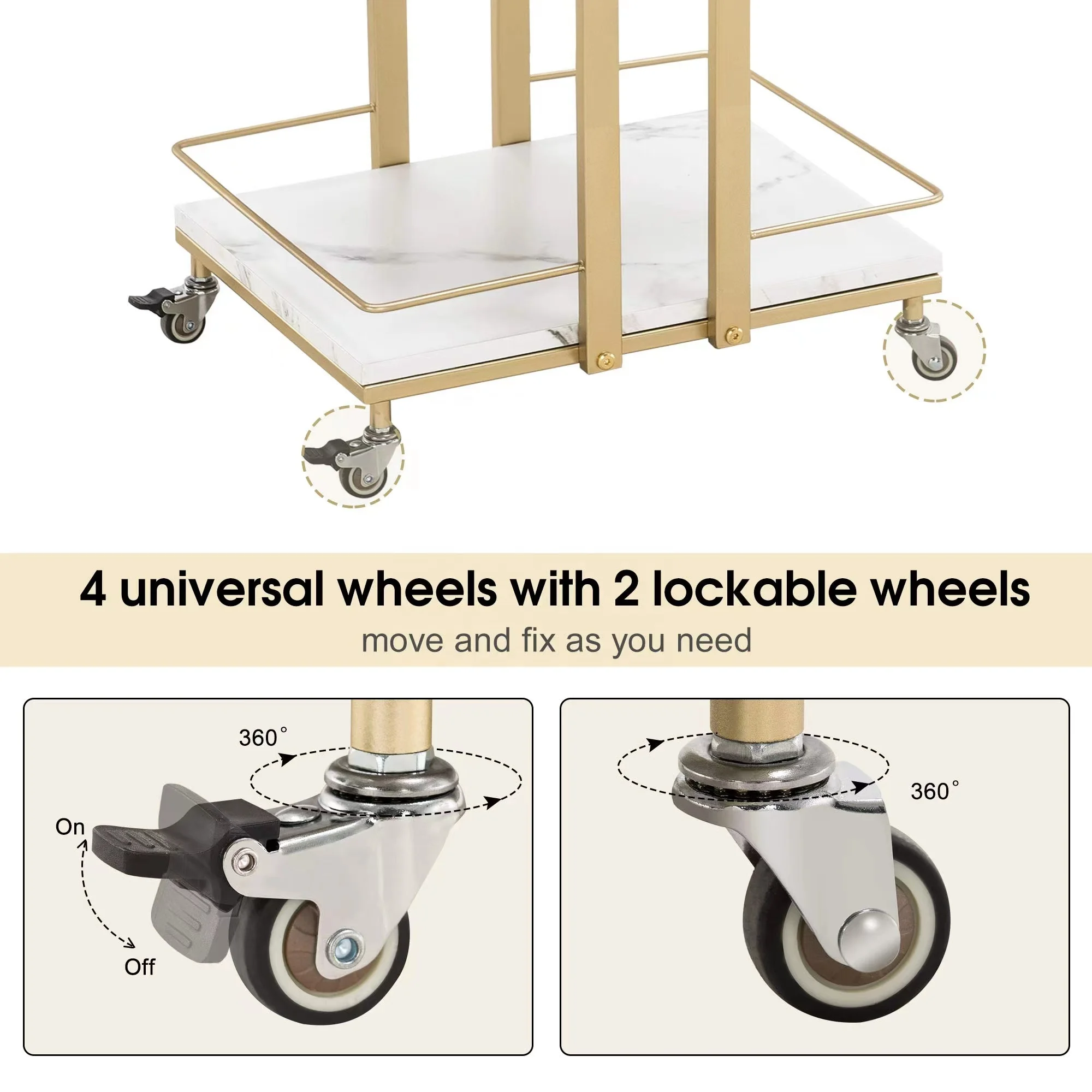 Rose Gold Manicure Trolley Rolling Barber Cart With Wheels Metal  Frame High Quality Waterproof Furniture Wholesale