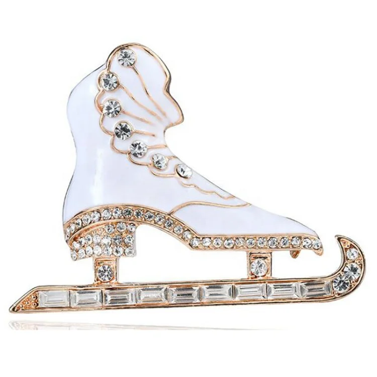 GuangZhou Custom Jewelry  ChrIstmas Elegant white skates skating dance shoes Christmas For Gift rhinestone brooch pin