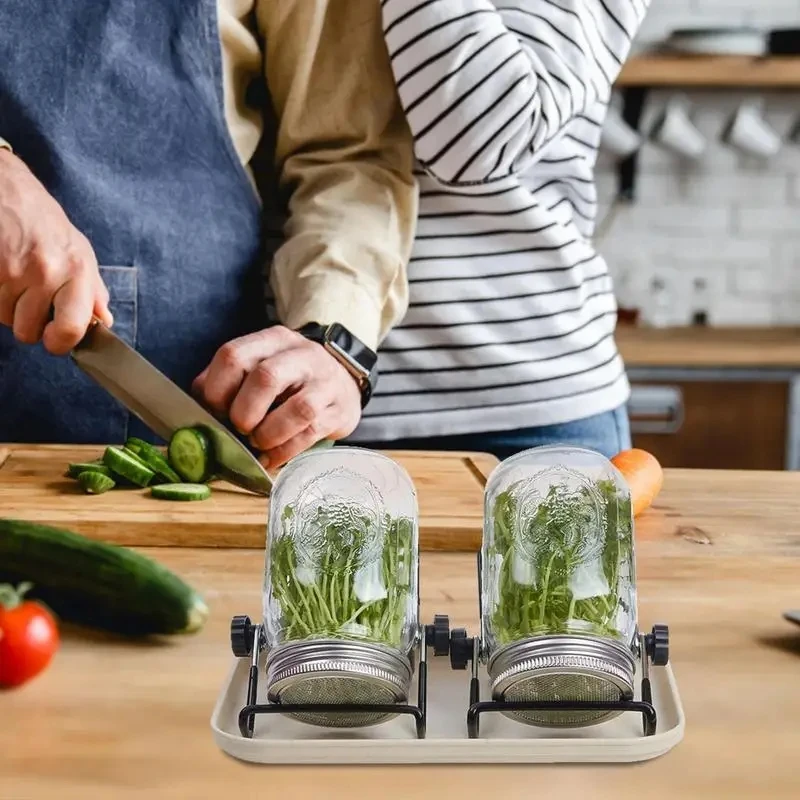 Sprouts Growing Kit Stainless Steel Mason Jar Sprouting Jar Lids For Mung Bean Mason Sprouting Jar Kit With Drip Tray Label