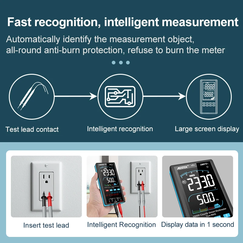 Digital Multimeter Temperature Measure 9999 Counts AC DC Current Voltage Resistance Capacitance NCV Ture RMS Smart Multimeter