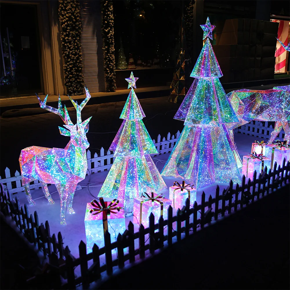 Popular Outdoor Shopping Mall Pvc Sculpture 3D Color Reindeer Sculpture Christmas Tree Decoration Light Deer Led Street Decor